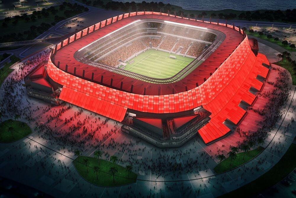 Azione di calcio in uno stadio durante una partita